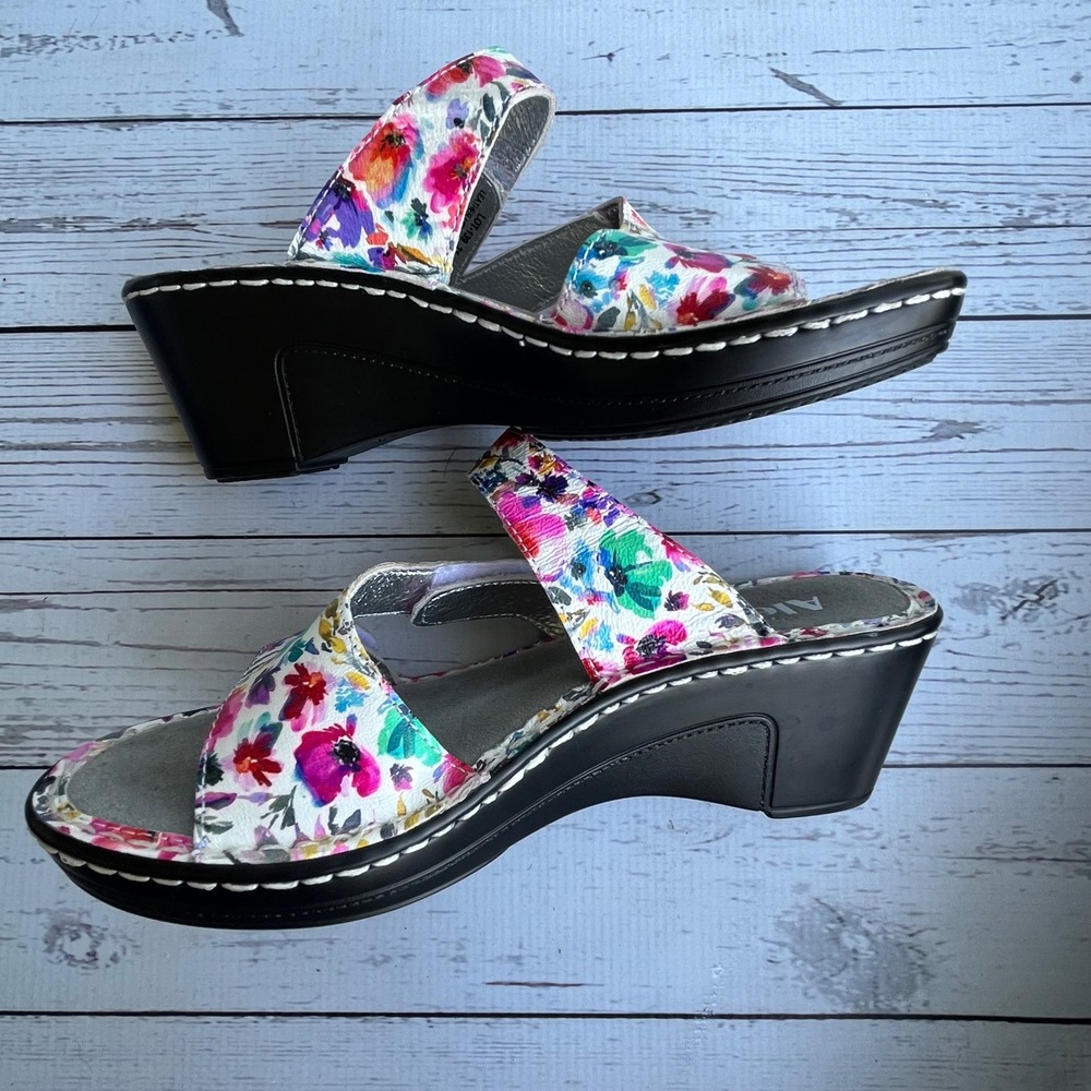 Alegria Womens Floral Comfort Leather Wedge Sandals EU 35/US 5-5.5 Cottagecore - Picture 4 of 12